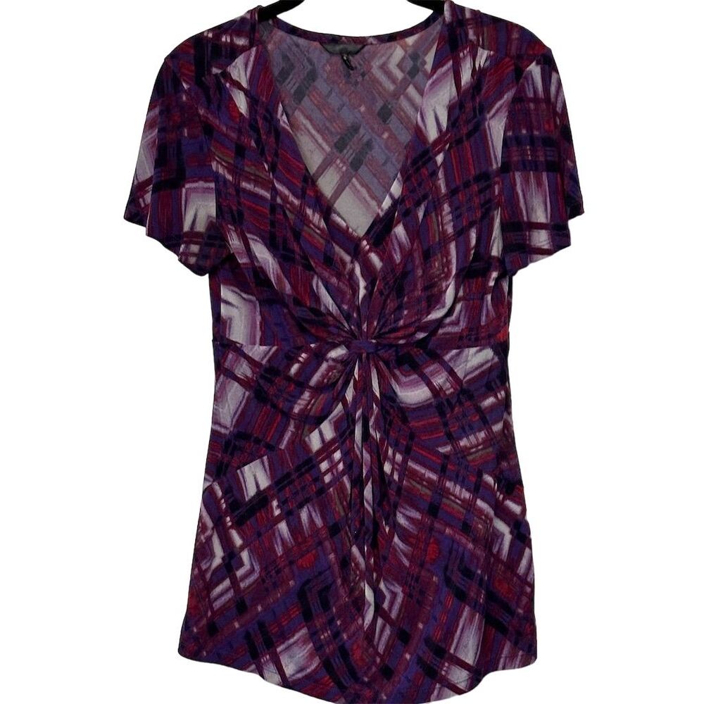 Daisy Fuentes Women's‎ Blouse S Multicolor Short Sleeve Draped Front - Picture 2 of 8